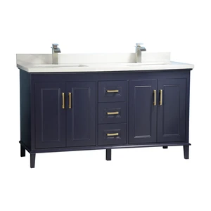 Image 2 of 60" European Style Double-Sink Blue Vanity with Stone Top sold at Floors & Baths Pro's