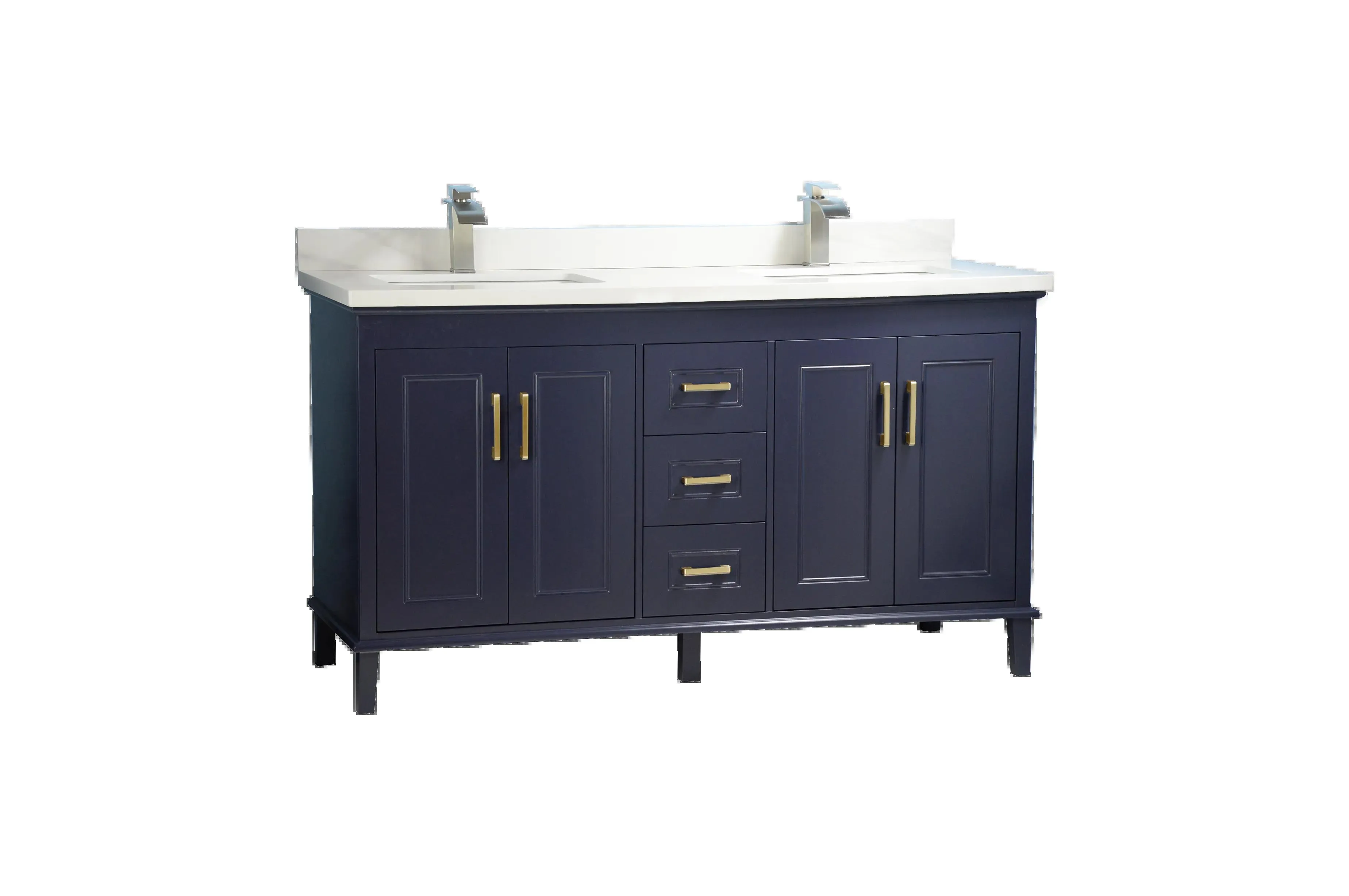 60" European Style Double-Sink Blue Vanity with Stone Top