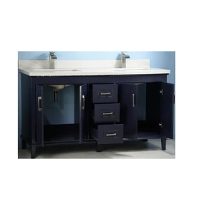 Image 3 of 60" European Style Double-Sink Blue Vanity with Stone Top sold at Floors & Baths Pro's