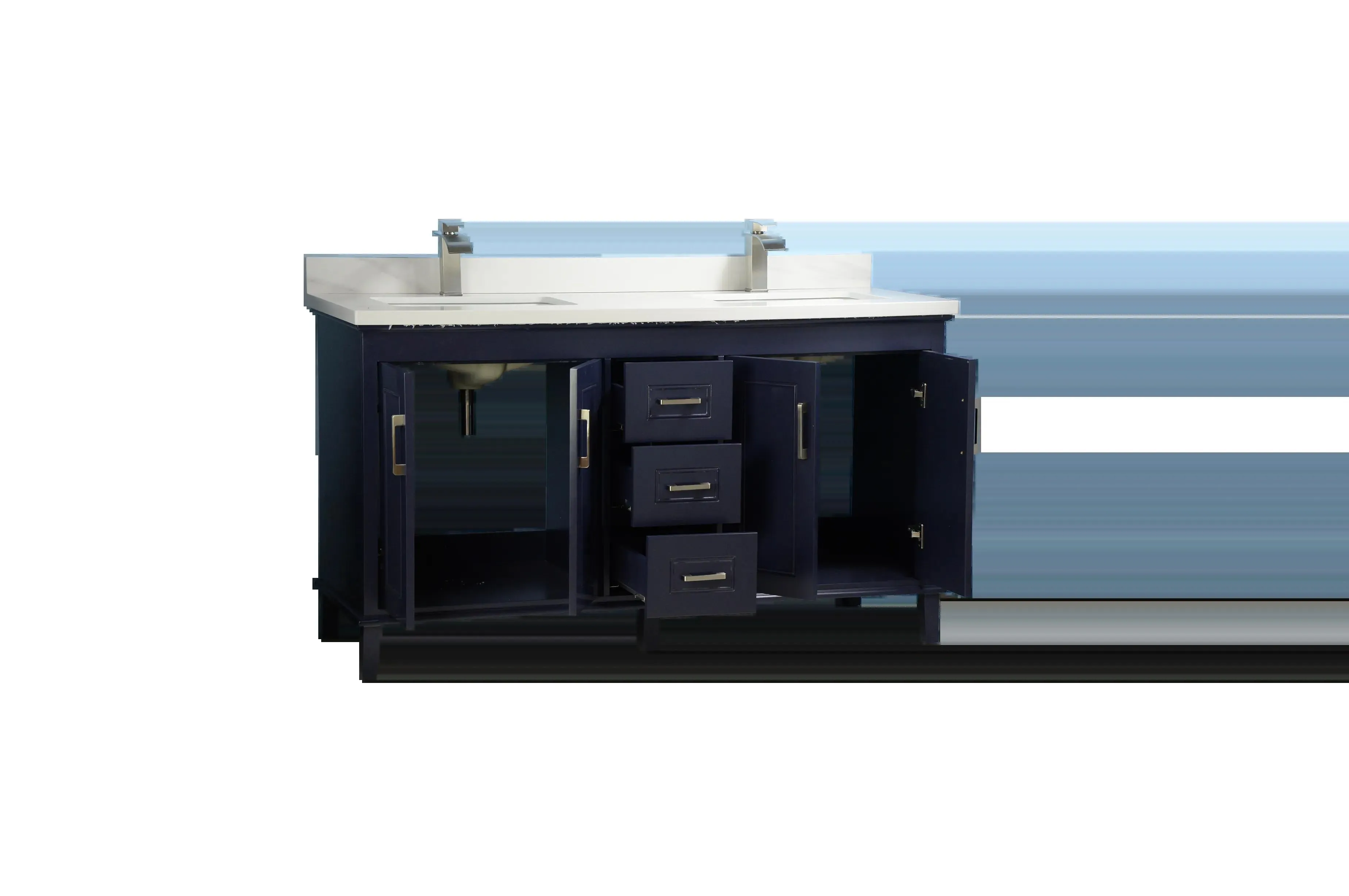 60" European Style Double-Sink Blue Vanity with Stone Top