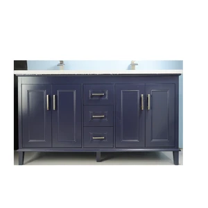 Image 4 of 60" European Style Double-Sink Blue Vanity with Stone Top sold at Floors & Baths Pro's