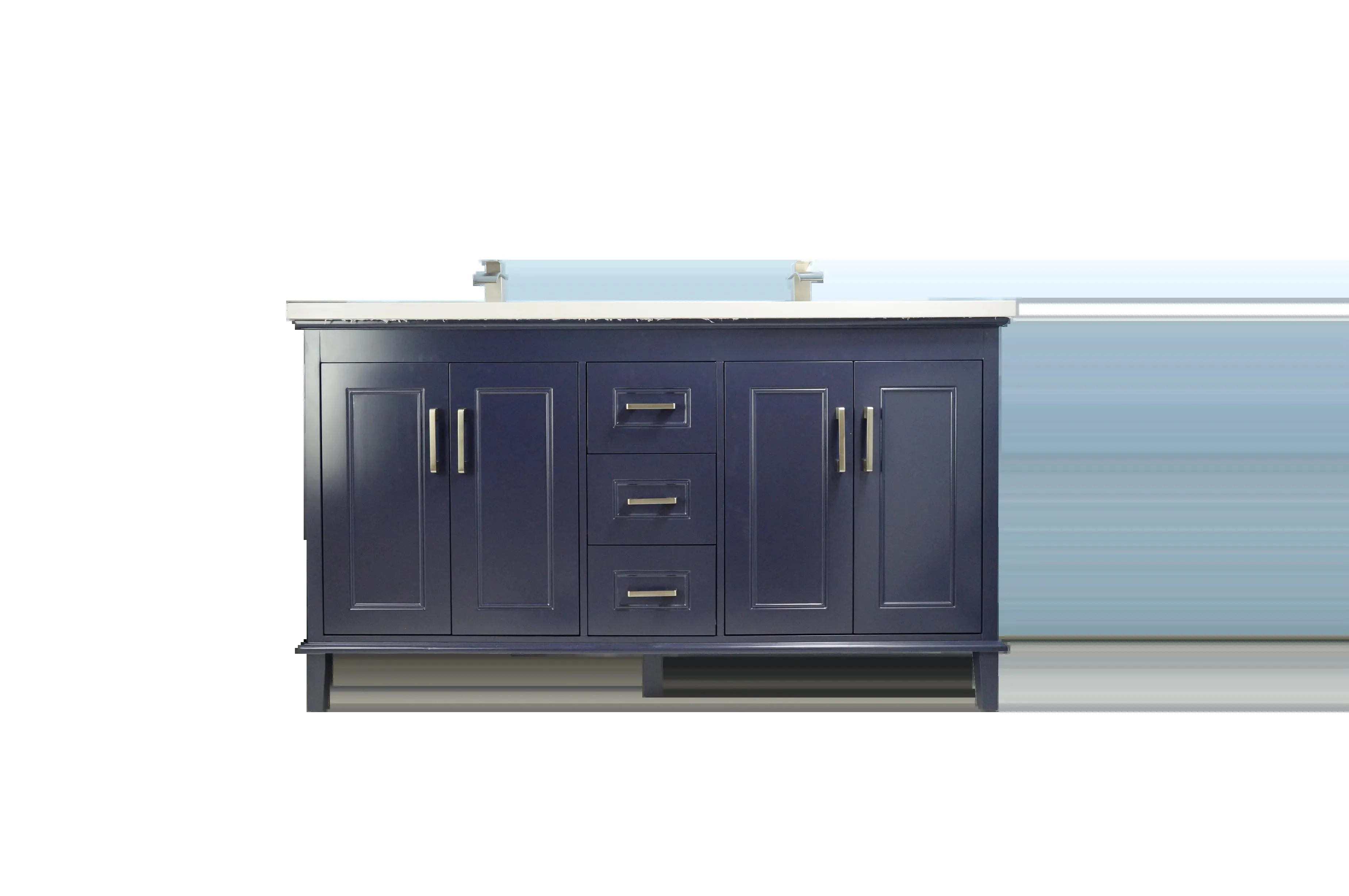 60" European Style Double-Sink Blue Vanity with Stone Top