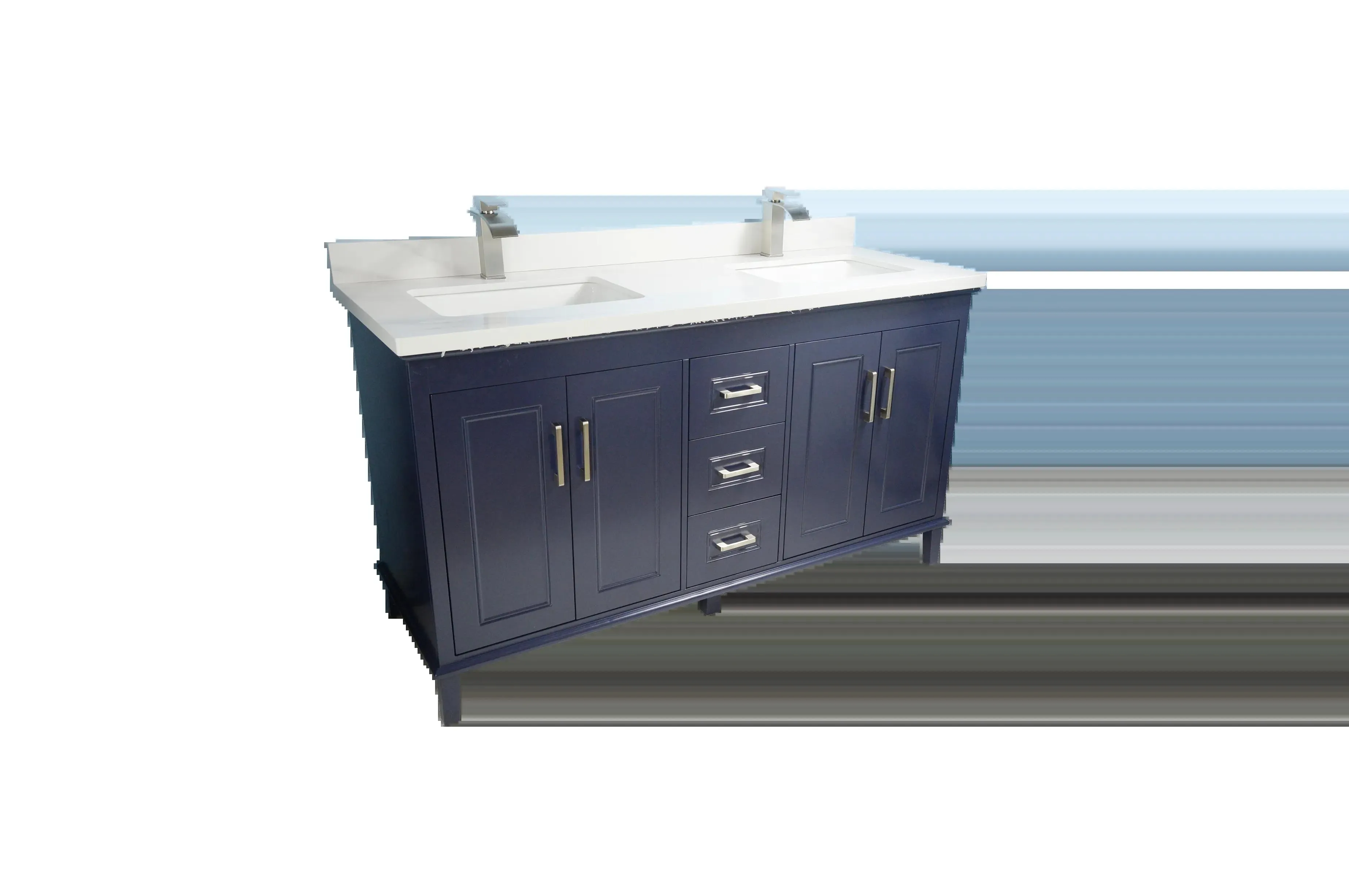 60" European Style Double-Sink Blue Vanity with Stone Top