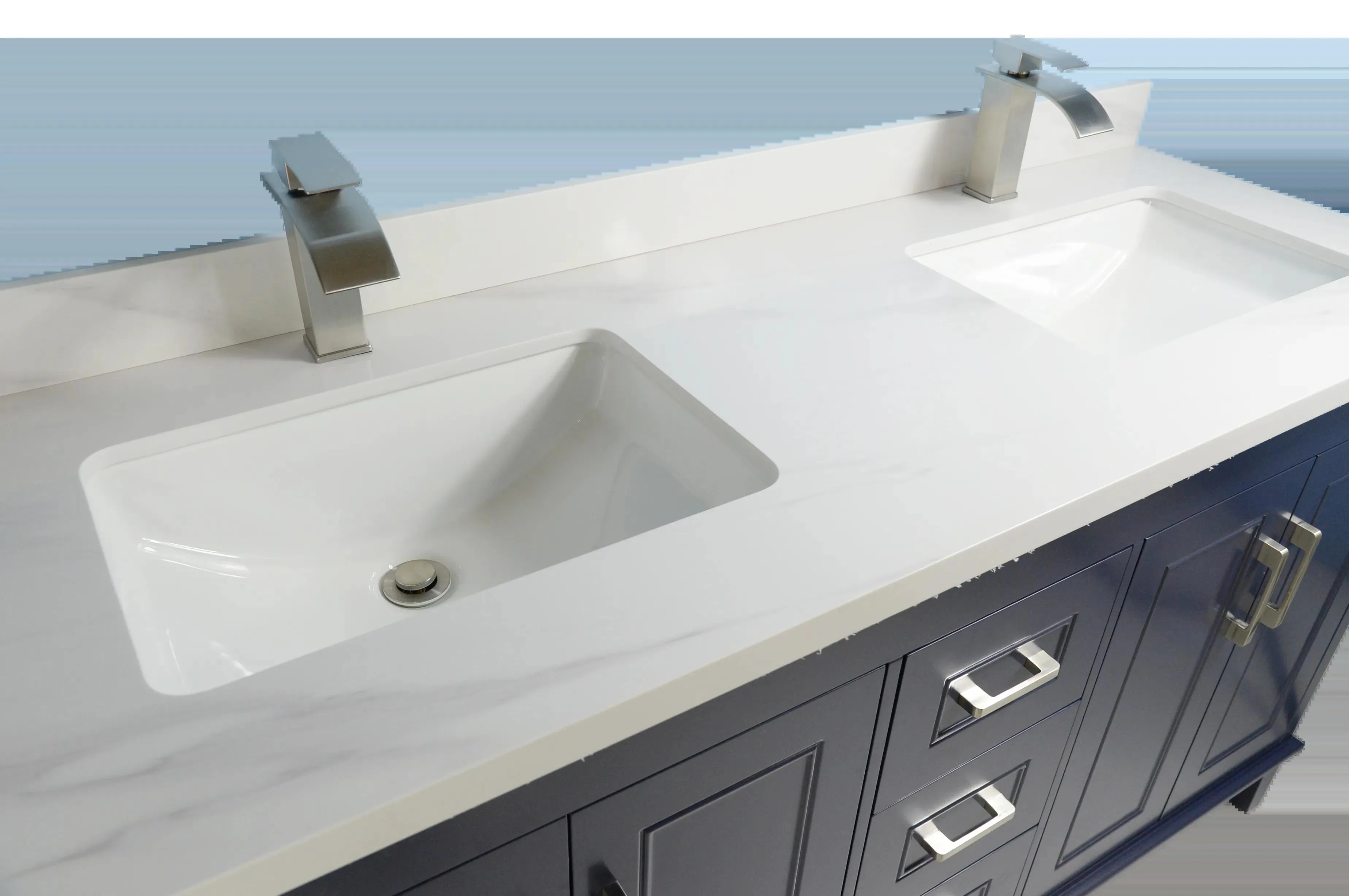 60" European Style Double-Sink Blue Vanity with Stone Top