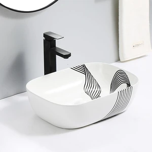 18" White Vessel Sink Ceramic with Black Twisted Ribbon Pattern | Floors & Baths Pro's