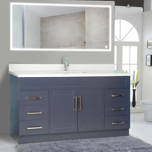 60" Single-Sink Dark Blue Vanity with Stone Top | Floors & Baths Pro's