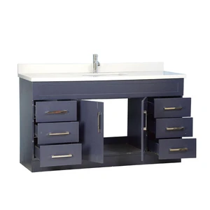 Image 2 of 60" Single-Sink Dark Blue Vanity with Stone Top sold at Floors & Baths Pro's