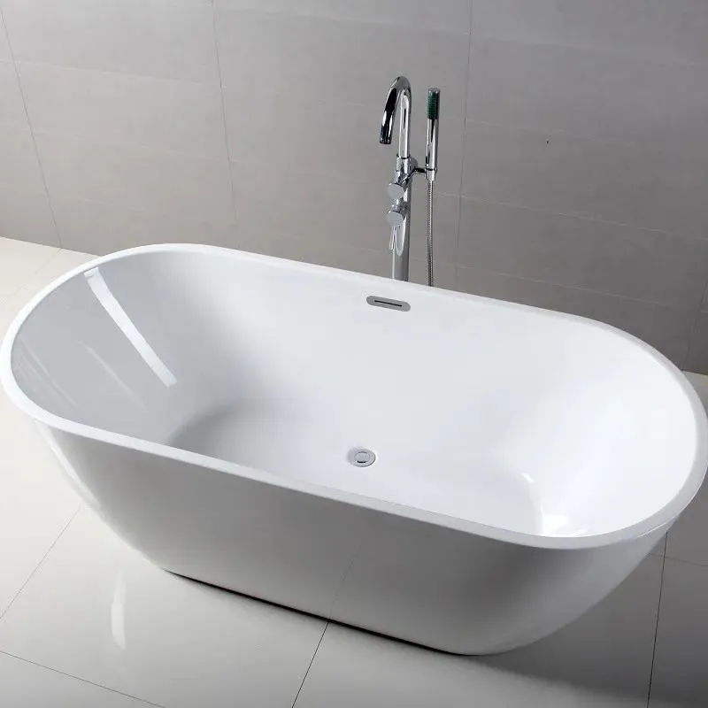 59" Freestanding Acrylic Oval Bathtub in White/Black