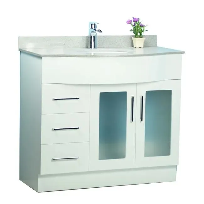 40" Traditional Style Curved White Vanity with Stone Top