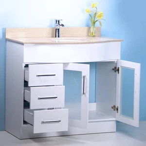 Image 2 of 40" Traditional Style Curved White Vanity with Stone Top sold at Floors & Baths Pro's