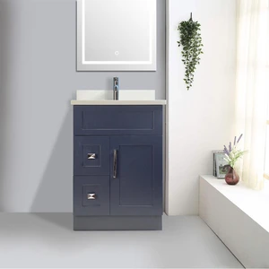  24" Dark Blue Bathroom Vanity with Stone Top and 2 Drawers 