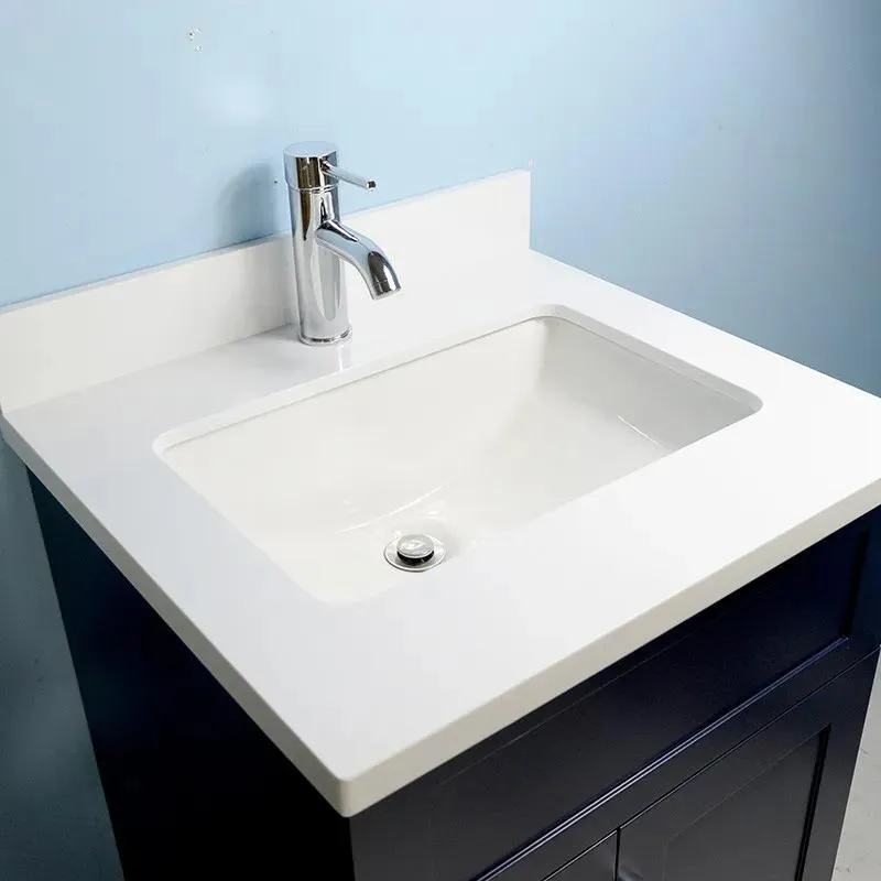 24" Dark Blue Bathroom Vanity with Stone Top and 2 Drawers