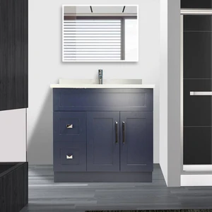 36" Shaker Style Dark Blue Vanity with Stone Top (2 drawers) | Floors & Baths Pro's