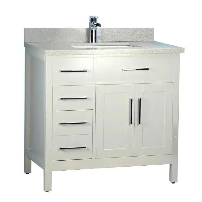 42" Classic Style Solid Wood Grey Vanity with Stone Top
