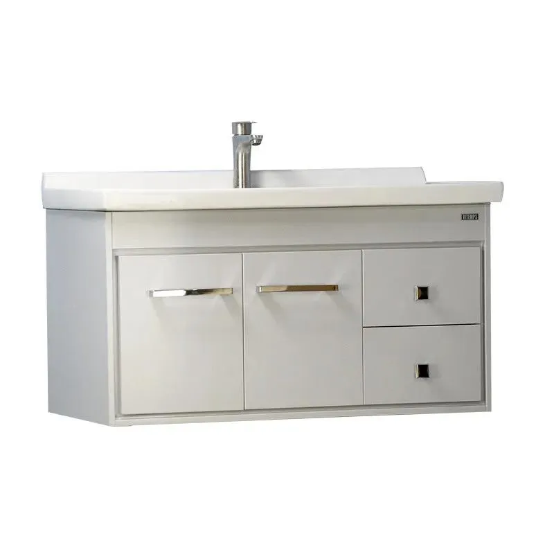 36'' Wall-Mounted Solid Wood Gray Vanity with Ceramic Sink