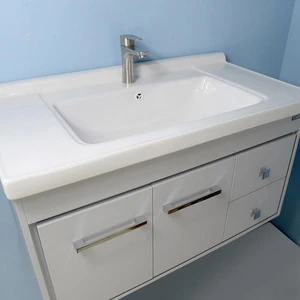 Image 3 of 36'' Wall-Mounted Solid Wood Gray Vanity with Ceramic Sink sold at Floors & Baths Pro's