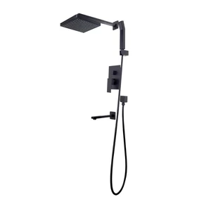 Matte Black Square Rain Showerhead with Rail/Hand Shower | Floors & Baths Pro's