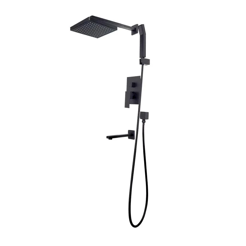Matte Black Square Rain Showerhead with Rail/Hand Shower