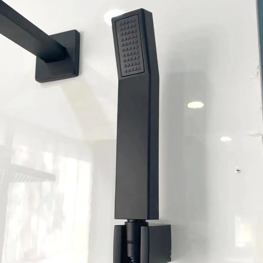 Matte Black Square Rain Showerhead with Rail/Hand Shower