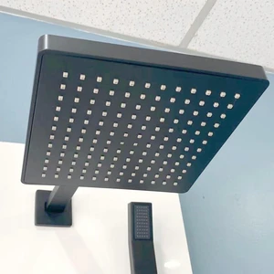Image 3 of Matte Black Square Rain Showerhead with Rail/Hand Shower sold at Floors & Baths Pro's