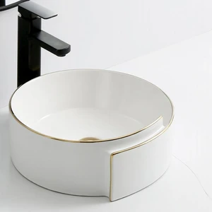Ceramic Vessel White Fold Sink with Gold Edge | Floors & Baths Pro's