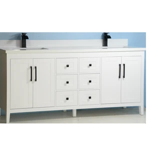  72" European Style White Double-Sink Vanity with Stone Top 