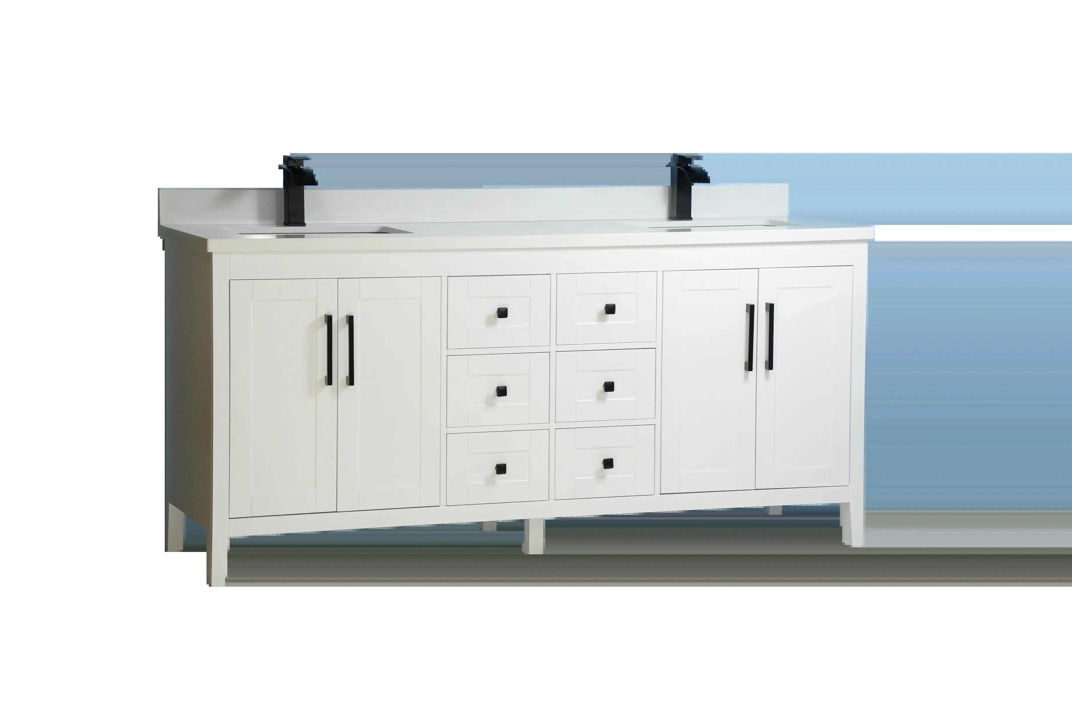 72" European Style White Double-Sink Vanity with Stone Top