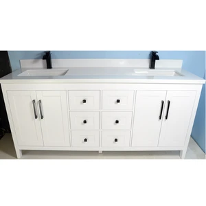 Image 2 of 72" European Style White Double-Sink Vanity with Stone Top sold at Floors & Baths Pro's