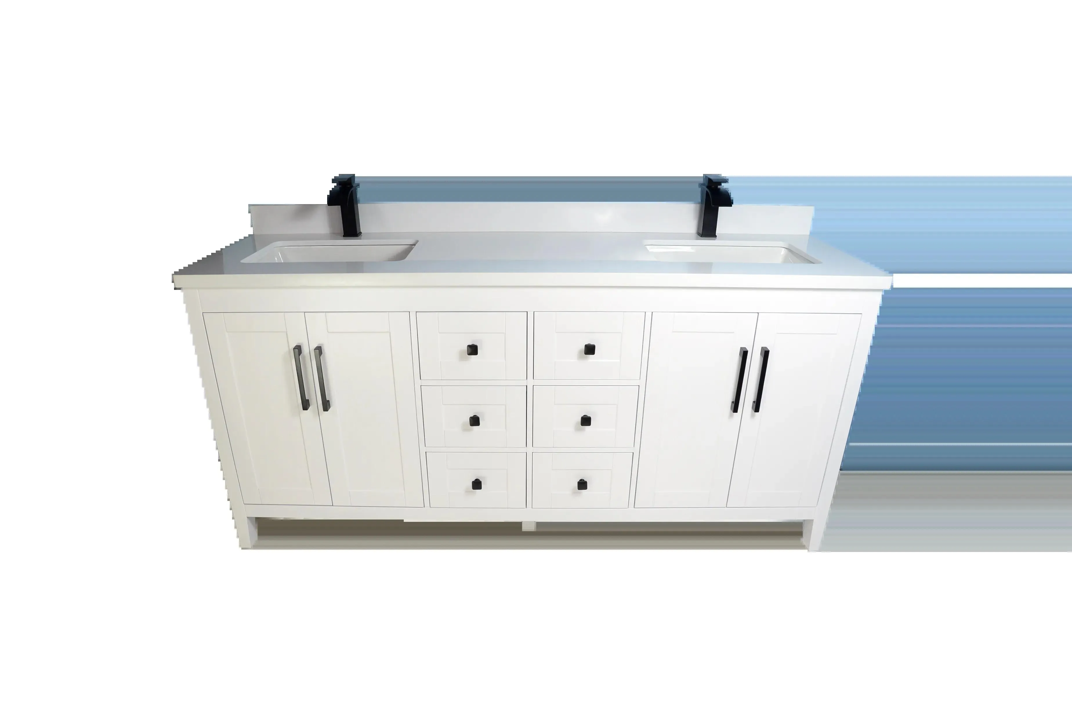 72" European Style White Double-Sink Vanity with Stone Top