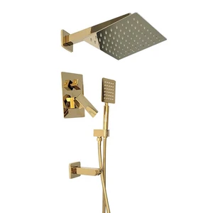 Gold Wall Mounted Square Rain Showerhead with Hand Shower | Floors & Baths Pro's