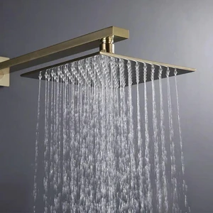 Image 2 of Gold Wall Mounted Square Rain Showerhead with Hand Shower sold at Floors & Baths Pro's