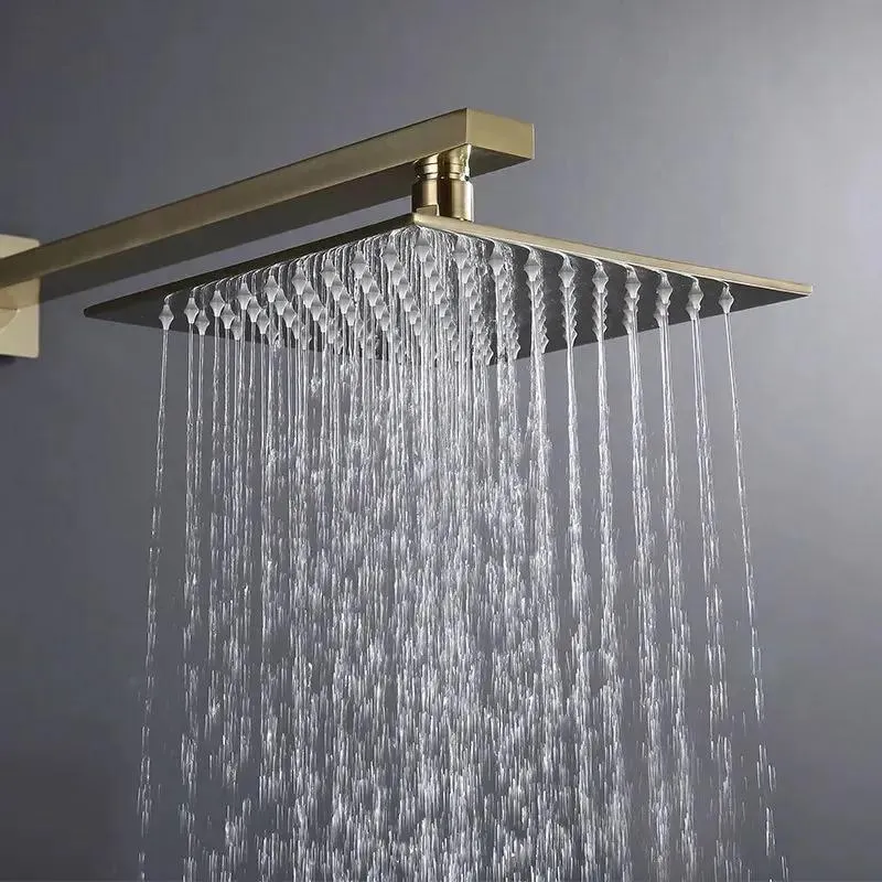 Gold Wall Mounted Square Rain Showerhead with Hand Shower