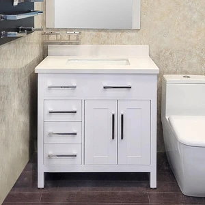 32" Classic Style Solid Wood White Vanity with Stone Top | Floors & Baths Pro's