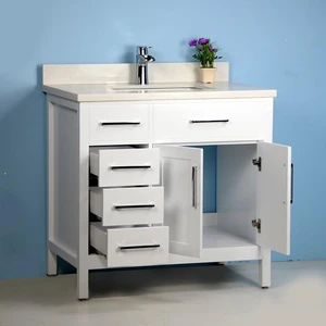 Image 2 of 32" Classic Style Solid Wood White Vanity with Stone Top sold at Floors & Baths Pro's