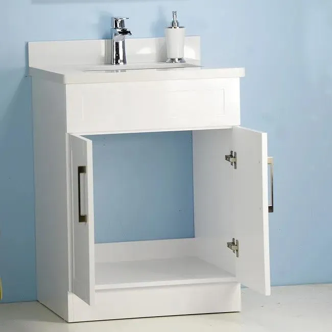 24" White Solid Wood Bathroom Vanity with Quartz/Stone Top