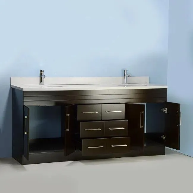 72" Double-Sink Espresso Vanity with Stone Top