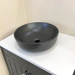 Image 2 of 16" Round Ceramic Vessel Sink Black sold at Floors & Baths Pro's