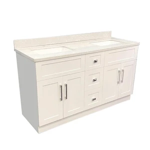  3" 60" Shaker Style Double-Sink White Vanity with Stone Top (3 drawers) 