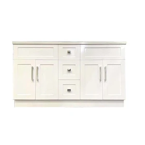 Image 2 of 60" Shaker Style Double-Sink White Vanity with Stone Top (3 drawers) sold at Floors & Baths Pro's