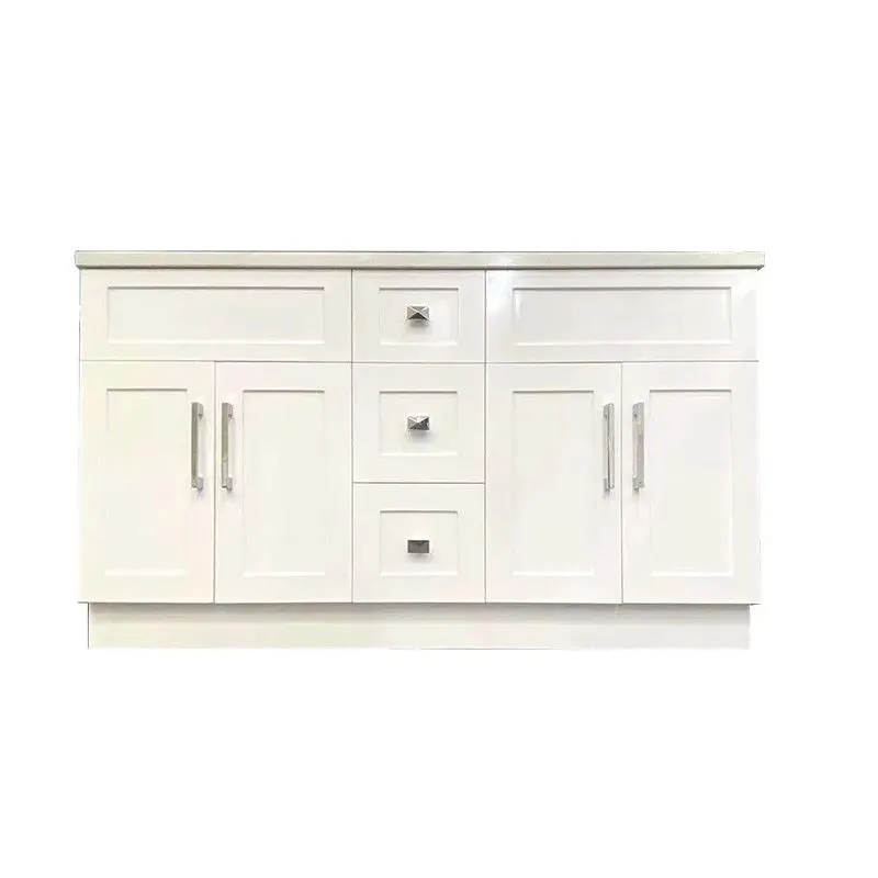 60" Shaker Style Double-Sink White Vanity with Stone Top (3 drawers)