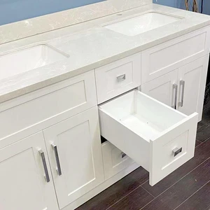 Image 3 of 60" Shaker Style Double-Sink White Vanity with Stone Top (3 drawers) sold at Floors & Baths Pro's
