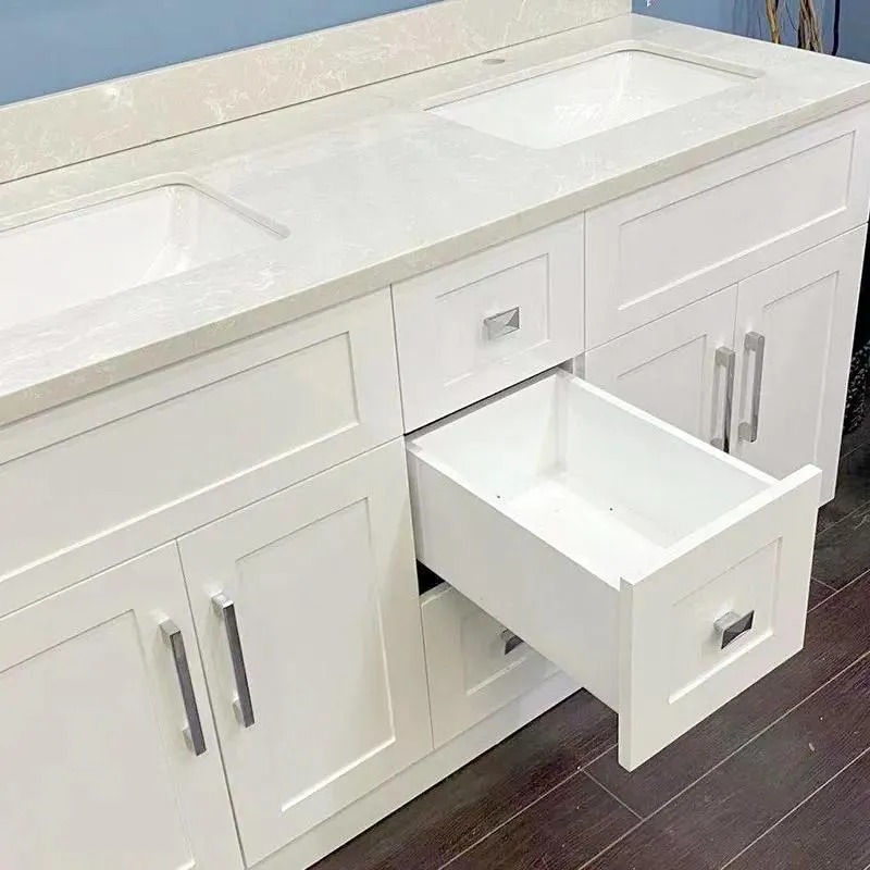 60" Shaker Style Double-Sink White Vanity with Stone Top (3 drawers)