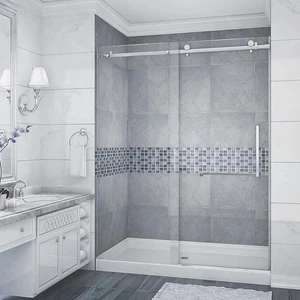  60" x 72" Stainless Steel Sliding Shower Glass with One Panel Fixed 
