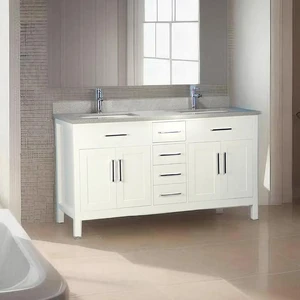 72" Double-Sink Solid Wood White Vanity with Stone Top | Floors & Baths Pro's