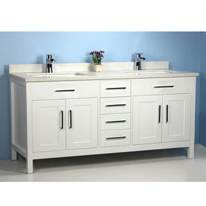 Image 2 of 72" Double-Sink Solid Wood White Vanity with Stone Top sold at Floors & Baths Pro's