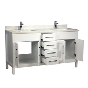 Image 3 of 72" Double-Sink Solid Wood White Vanity with Stone Top sold at Floors & Baths Pro's