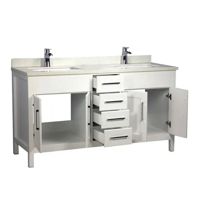 72" Double-Sink Solid Wood White Vanity with Stone Top