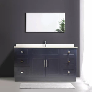 60" Shaker Style Navy Blue Single Sink Vanity with Stone Top (6 drawers) | Floors & Baths Pro's