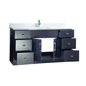 Image 2 of 60" Shaker Style Navy Blue Single Sink Vanity with Stone Top (6 drawers) sold at Floors & Baths Pro's