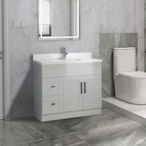 36" Shaker Style Grey Vanity with Stone Top (2 drawers) | Floors & Baths Pro's